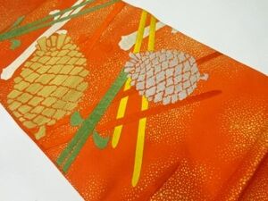 ys7258916; 川島織物製　松葉に笠松模様刺繍丸帯（着用可）【アンティーク】【着】