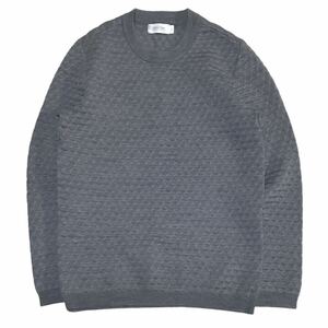 【美品】Calvin Klein PLATINUM カルバンクライン プラチナム ポリエステル クールネック ニットセーター メンズ M グレー 総柄 正規品