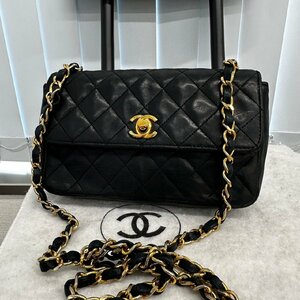 美品　CHANEL シャネル　ラムスキン　チェーンショルダー　マトラッセ　ターンロック　クロスボディ　