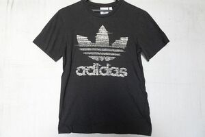 adidas/アディダス/半袖Tシャツ/フロントプリント/三つ葉ロゴ/トレフォイル/カジュアル/黒/ブラック/J/Sサイズ(8/23R6)