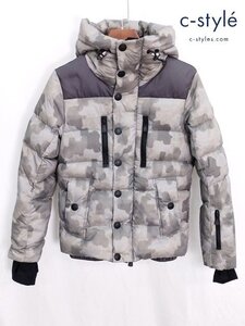 J085c [秋冬][人気] MONCLER ダウンジャケット 0 グレー RODENBERG 内フード欠品有 カモ柄 ジップアップ | アウター G