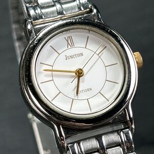 美品 CITIZEN シチズン JUNCTION ジャンクション 6031-343646 腕時計 アナログ クオーツ 3針 ホワイト文字盤 ヴィンテージ 動作確認済み