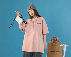 韓国風 レディース 半袖Tシャツ 新しい夏 カジュアル ファッション半袖Tシャツ M ピンク