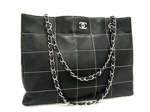 1円 CHANEL シャネル ココマーク チョコバー ワイルドステッチ レザー トートバッグ ショルダーバッグ 肩掛け ブラック系 FH4701