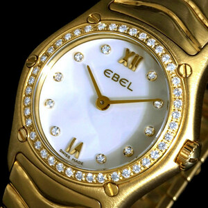 99640【EBEL】エベル 純正ダイヤモンド マザーオブパール 最高級18金無垢 婦人QZ 腕周り17.5cm 重さ89.0g ケース幅24.0mm 