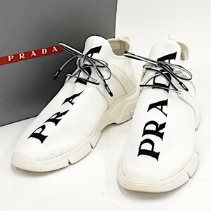 1円 ◎新品同様 PRADA プラダ スニーカー ロゴ ニット ファブリック 4E3492 サイズ9 ホワイト◎K.Cil.tI-dm29