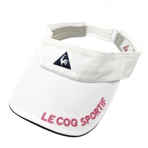 【超美品】ルコック サンバイザー 白×ネイビー ロゴ刺しゅう F(55-57cm) ゴルフウェア le coq sportif