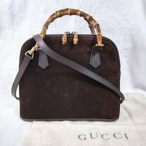 ヴィンテージオールドグッチOLD GUCCIヌバックスウェードレザーコンビバンブー2wayショルダーハンドバッグ【 000 2214 0290 】茶ブラウン