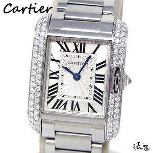 【カルティエ】タンクアングレーズ SM ダイヤベゼル 極美品 レディース 腕時計 Cartier Tank Anglaise 俵屋