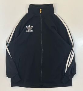 H7237　adidas　アディダス　トラックジャケット　トラックトップス　ジャージトップス　デサント製　80s　90s　黒　ブラック　S～M