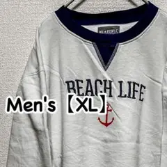 HH9【US輸入】BEACH LIFE　スウェット【メンズXL】ホワイトブルー