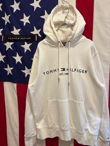 ★TOMMY HILFIGER★トミーヒルフィガー★スウェットパーカー★プルオーバー★フード★フーディー★刺繍ロゴ★ホワイト★白★XLサイズ★