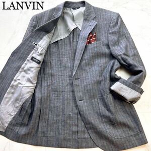 極美品◆幻★稀少L★LANVIN【光沢感を羽織る】ランバン 春夏リネン◎超豪華!!!眩い艶めき◎最高級麻テーラードジャケット立体織り 深グレー