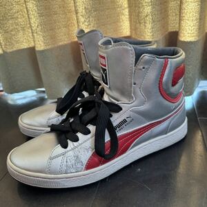 プーマ ファーストラウンド シルバー×レッド 27.5cm Puma First round silver red high top sneakers ハイカット 348960