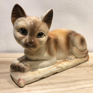 【キズあり】 中型　シャム猫　日本製　JAPAN ネコ　瀬戸焼　焼物　陶器　雑貨　置物　昭和レトロ　ビンテージ　管理001