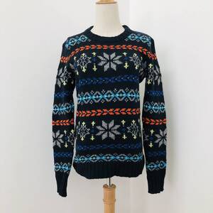 a01334 美品 AMERICAN EAGLE　アメリカンイーグル ニット セーター ハイネック コットン混 XS/TP 総柄 メンズ レトロヴィンテージスタイル