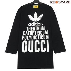 美品 GUCCI×adidas グッチ × アディダス 2023SS 721393 トレフォイル プリント ニット クルーネック 長袖 Ｔシャツ ロンＴ 47166