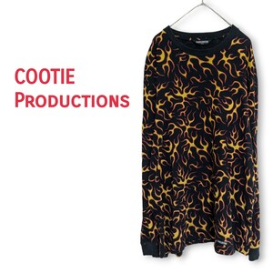 美品！COOTIE PRODUCTIONS ファイヤー柄 ロングスリーブTシャツ クーティープロダクションズ 長袖 カットソー ロンTブラック黒フレイム総柄