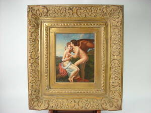 アンティーク19世紀　西洋絵画　「裸婦美人女性と天使」油絵★宗教画　西洋アンティーク