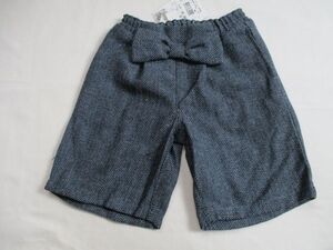 SF268【tout petit】新品　リボン付き　ハーフパンツ　女児　濃青　80