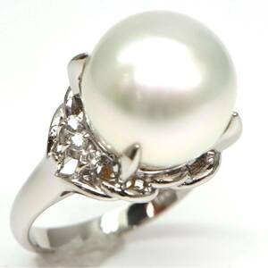 豪華!!◆Pt900 南洋白蝶真珠/天然ダイヤモンドリング◆J 約9.4g 約12号 パール pearl ring指輪 jewelry ジュエリー ED1/ED2.