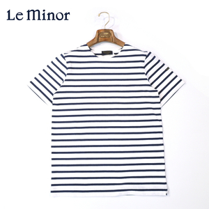 【40％OFF・新品・4(XL)】Le minor（ルミノア）コットンボーダー 半袖クルーネックカットソー ホワイト×ネイビー 61147H-D43