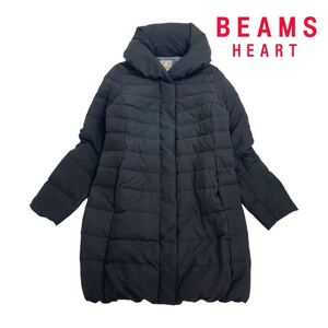 10T238☆ BEAMS HEART ビームスハート ブラック スタンドカラー ダウンコート ジャケット アウター 秋冬 防寒 レディース サイズ0 