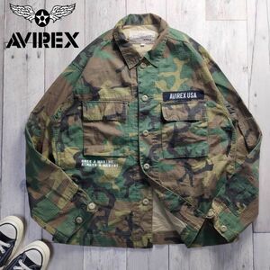 ☆AVIREX アヴィレックス☆リップストップ ミリタリー ジャケット 迷彩 カモ 上野商会 U.S.M.C size（L) S1463