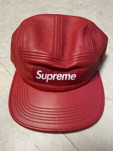 未使用品 supreme Leather Camp Cap RED シュプリーム レザー キャンプキャップ 赤 BOX LOGO 国内正規品