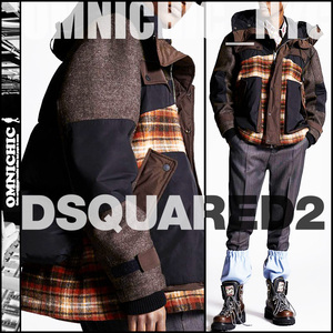 最強のレアモデル■新品444,000円【DSQUARED2】秋冬を彩る抜群レイヤードウールコンビマウンテンパーカーダウンコート52ディースクエアード