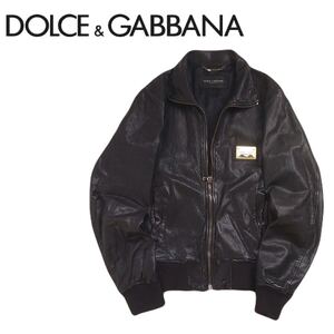 極美 名作 DOLCE&GABBANA 羊革 シルバープレート ライダースジャケット ラムレザーブルゾン メンズ46 ドルチェ&ガッバーナ ドルガバ 250166