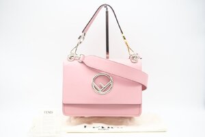 ☆安心の３大保証☆ ABランク ≪FENDI フェンディ/2WAYバッグ≫ 8BT284 キャナイエフ レザー ロゴマーク ショルダー ピンク シルバー 美品