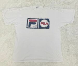 90s　USA製　FILA　フィラ　クルーネック　半袖　Tシャツ　ゴルフボールイラスト　ホワイト　メンズ　Lサイズ　US古着　超ビッグサイズ