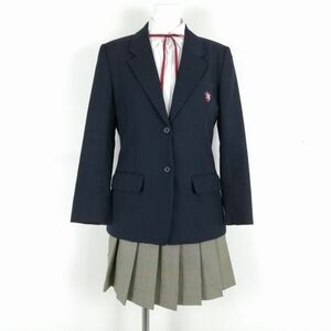 1円 ブレザー ミニスカート 紐タイ 上下4点セット 冬物 女子 学生服 岡山倉敷南高校 紺 制服 中古 ランクC NA8601