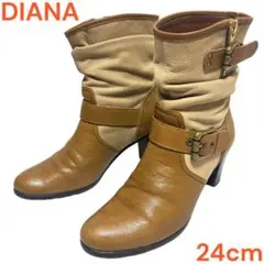 希少☆DIANA ダイアナ　ブーツ　レザー　24cm 本革　ブラウン　ベルト