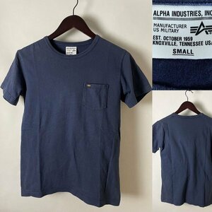 ★【名作 国内正規品】ALPHA INDUSTRIES INC アルファ インダストリーズ コットン100％ ワンポイント ポケット付き Tシャツ S ネイビー