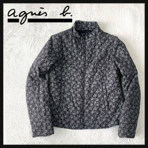 【希少】agnes b. アニエスベー 中綿 ジャケット ブルゾン ジャンパー スタンドカラー 小花柄 ロゴ裏地
