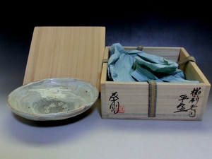 茶碗■櫛刷毛目平腕【永岡泰則】粉引き 櫛目 共箱 作家物 お茶道具 古美術 時代物 骨董品■