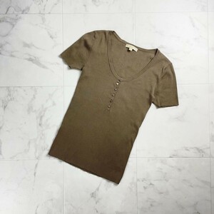 Michael Michael Kors マイケル・マイケル・コース リブTシャツ 半袖カットソー ストレッチ トップス レディース ブラウン サイズ4*TC1112