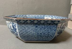 有田焼 龍峰窯 六角鉢 大鉢 鉢 器 和食器 染付 四君子 陶器 陶芸 JAPANESE ANTIQUE VINTAGE