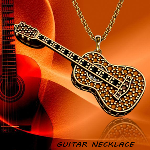 ネックレス ゴールド チェーン アコースティック ギター ブラウン 茶色 ラインストーン レディース メンズ ユニセックス 音楽 #C1176-2