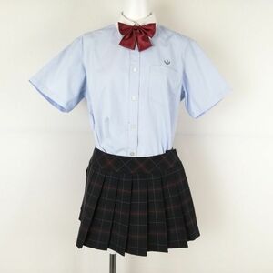 1円 ブラウス マイクロミニスカート リボン 上下3点セット 大きいサイズ 夏物 女子 学生服 中学 高校 水色 制服 中古 ランクC NA8947