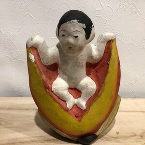 【現状品】 桃太郎　土人形 焼物 陶器 民芸品 郷土玩具 お土産 泥人形 骨董品 人形 昭和レトロ ビンテージ インテリア 管理1