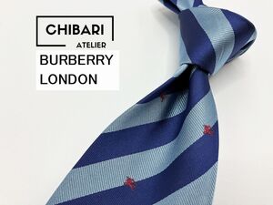 タグ付【新古品】BURBERRY LONDON　バーバリーロンドン　ロゴ＆レジメンタル柄 ネクタイ 3本以上 送料無料 メンズ ブルー　光沢　0202191