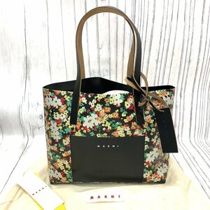 s001 N2 MARNI マルニ PVC×レザー 花柄 フラワー ショルダーバッグ トート SHMP0066A1 ブラック系×マルチカラーレディース