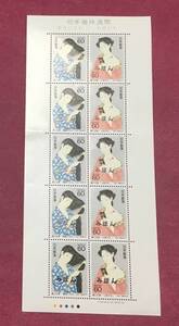 みほん切手 切手趣味週間 1987年 橋口五葉 髪梳ける女 化粧の女 60円 10面シート みほん 