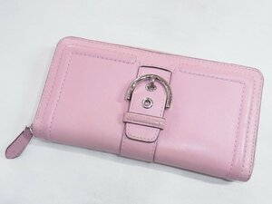 コーチ COACH ラウンドファスナー 長財布 レザー ピンク 良品