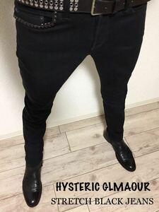 正規 HYSTERIC GLAMOUR 赤耳ブラックデニム ヒステリックグラマー スタッズ ストレッチスキニー ブラック ジーンズ タイトシルエット★