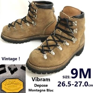 80s以前?Vintage☆Vibram Depose Montagna Bloc/3段表記☆本革/トレッキングブーツ/シューズ【26.5-27.0/茶】Leather/Boots/shoes◆pZ-209