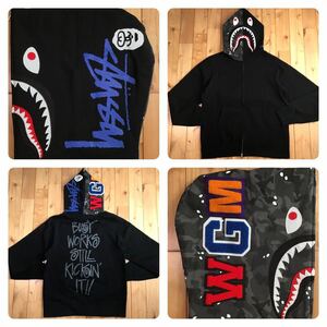 ★激レア★ STUSSY × BAPE シャーク パーカー Lサイズ shark full zip hoodie a bathing ape ステューシー エイプ ベイプ 迷彩 w30299